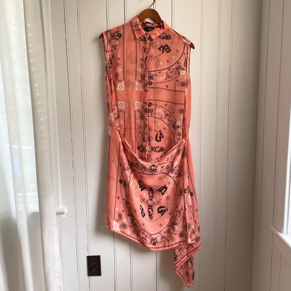 Diesel Sleeveless Peach Color Dress with Black Paisley and Screw Print - Size M - Picture 6 of 10